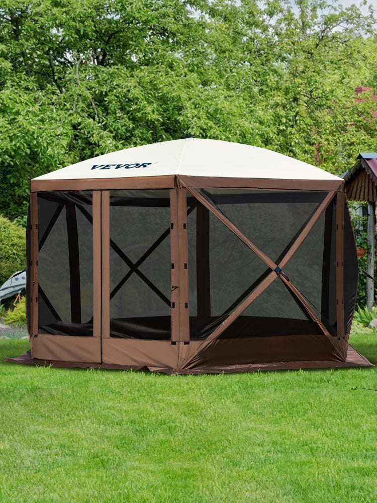 SucceBuy Pop-up Camping Gazebo Camping Canopy Shelter 6 Sided 12' x 12' / 10' x 10' Sun Shade Tents & Canopies Camping & Hiking