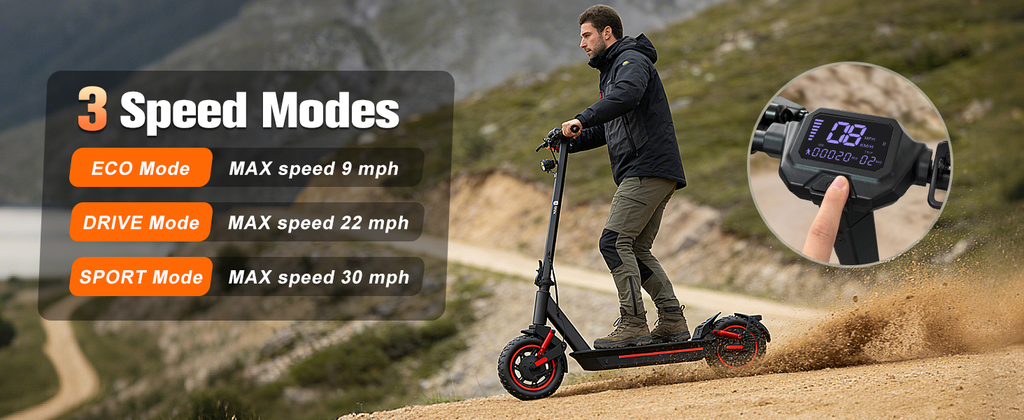 1200W Off-Road Electric Scooter for Adults 48V Long Range 30mph Fast Speed 10'' Pneumatic Tire Foldable Dual Suspensions Scooter