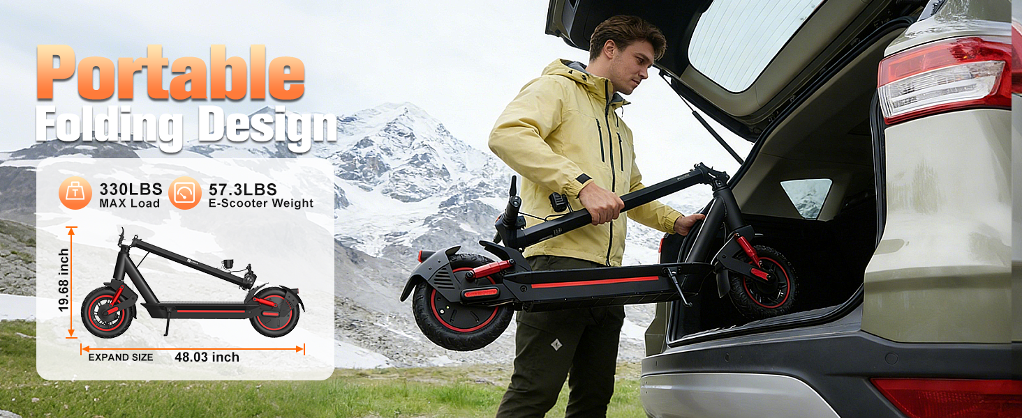 1200W Off-Road Electric Scooter for Adults 48V Long Range 30mph Fast Speed 10'' Pneumatic Tire Foldable Dual Suspensions Scooter