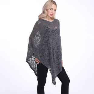 Autumn and Winter New Shawl Cloak Tassel Horn Button Pure Color Asymmetrical Double Layer Tassel Cloak Shawl Warm and Thickeneded