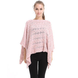 Autumn and Winter New Shawl Cloak Tassel Horn Button Pure Color Asymmetrical Double Layer Tassel Cloak Shawl Warm and Thickeneded