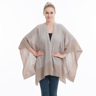 Autumn and Winter New Shawl Cloak Tassel Horn Button Pure Color Asymmetrical Double Layer Tassel Cloak Shawl Warm and Thickeneded