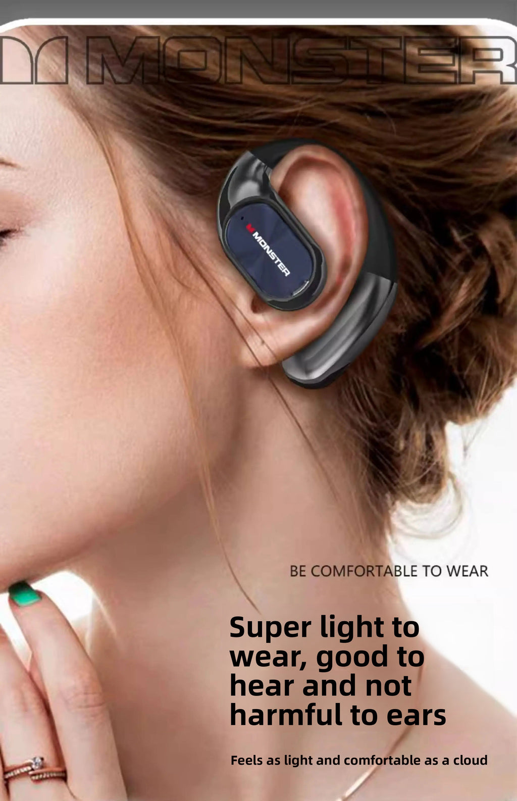 MONSTER AC530 Open-Ear Sports Earbuds Bluetooth 6.0 Wireless Ear Hook Headphones Dual Folding Design IPX5 Waterproof for Running