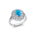 Exclusive Wedding Cluster Rings 18K Solid Gold Natural Swiss Blue Topaz Gemstone Real White Diamond Rhodium Plated Ring For Her