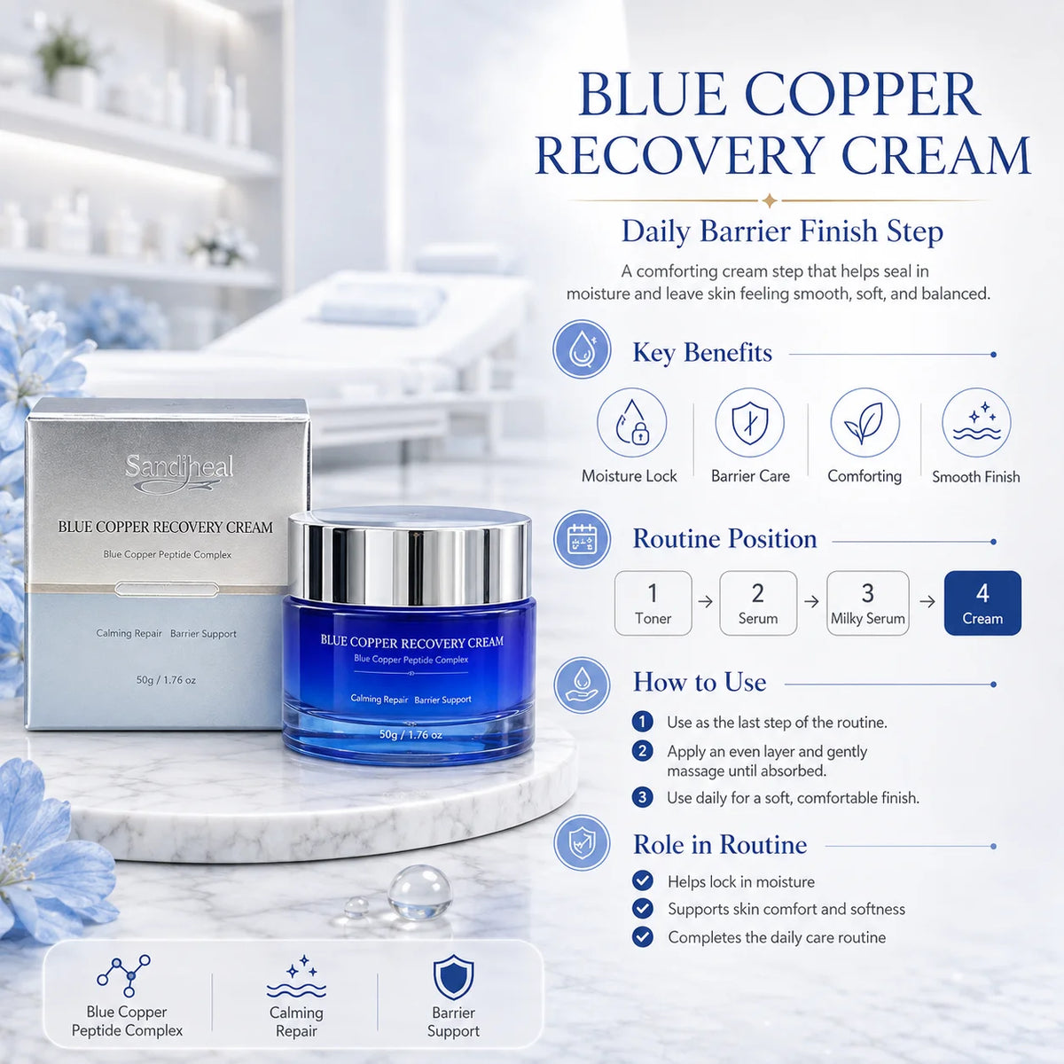 Blue Copper Facial Serum Hydrating Moisturizing Skin Care Moisturizing Smooth and Refreshed Skin