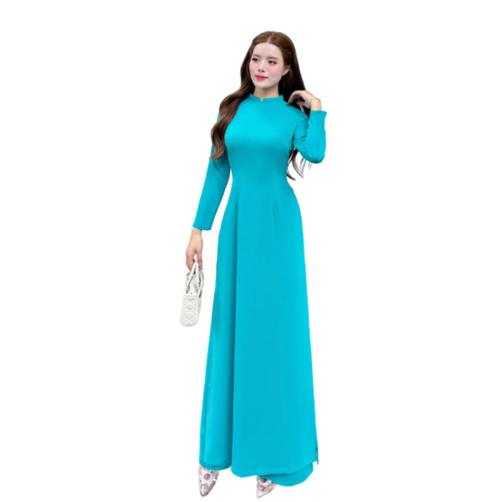 Customizable ODM Woven Traditional Vietnamese Ao Dai for Women Vintage Leopard Print Modal Asymmetrical Anti-Static Made Vietnam