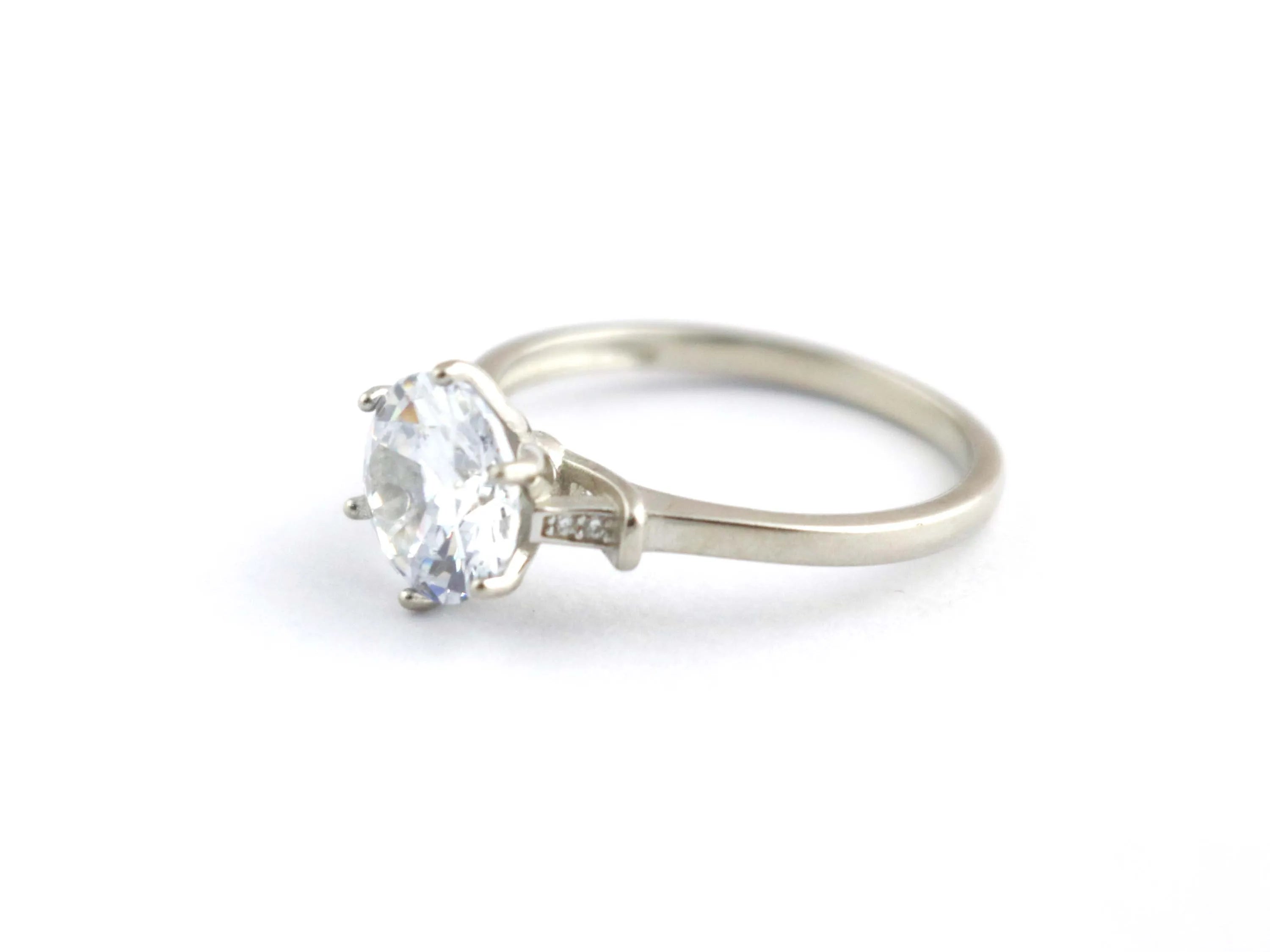 925 Sterling Silver Solitaire Prong Cubic Zirconia Engagement Ring For Women