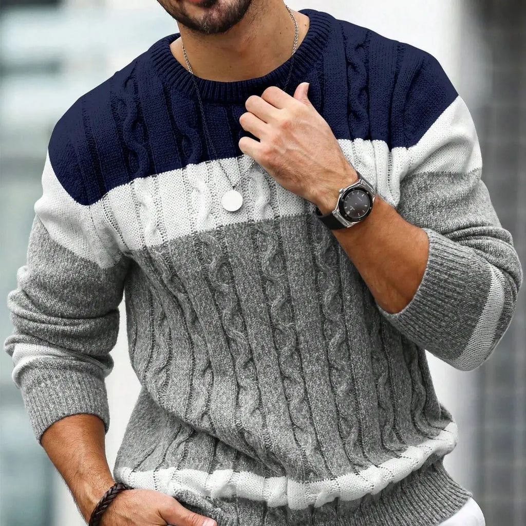 New Autumn And Winter Men's Contrasting Color Round Neck Pullover Loose Sweater Trendy Casual Warm Knit Comfortable Base Sweater