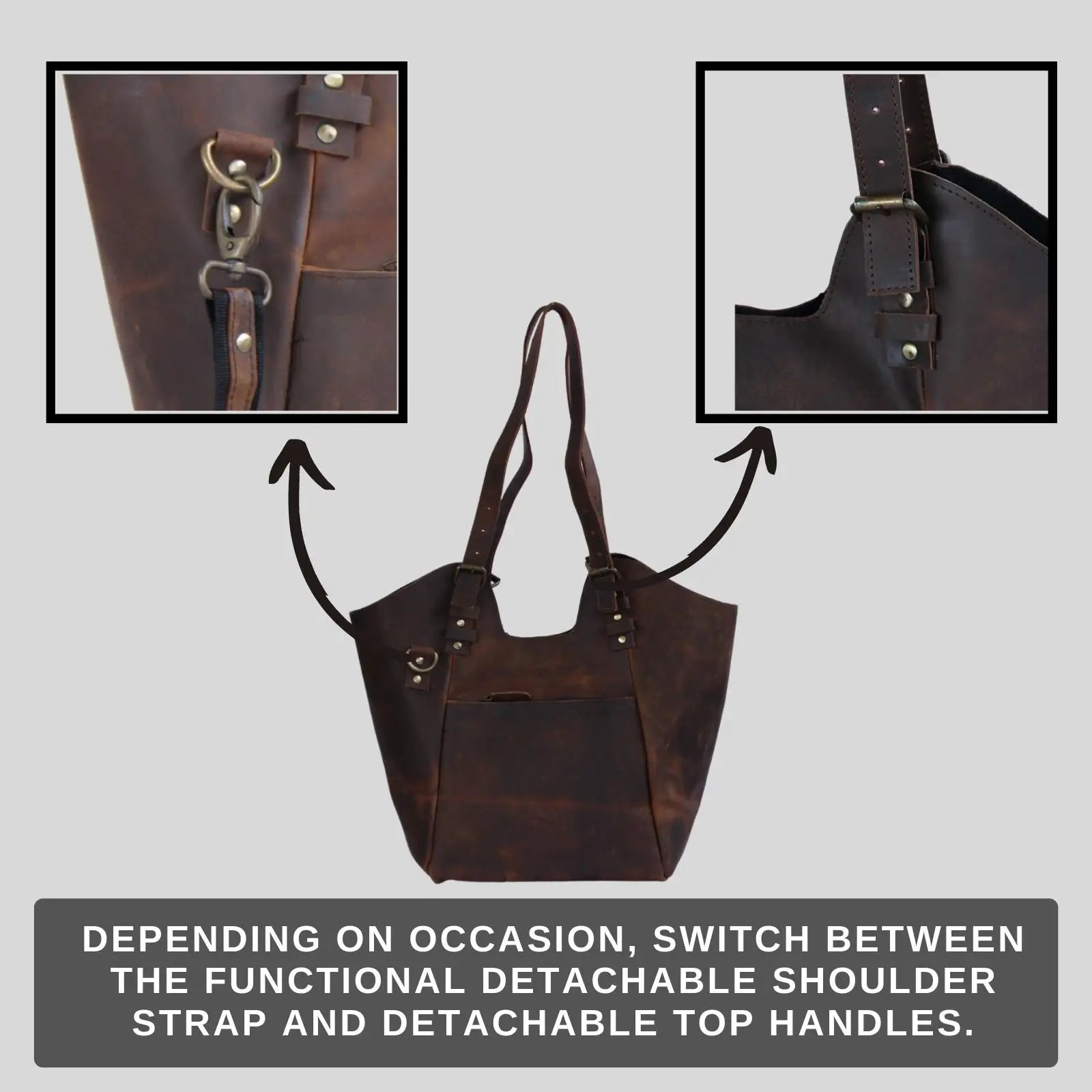 Women's Vintage Durable Lightweight Genuine Leather Tote Hobo Crossbody Shoulder Bag Two Straps Zipper Closure for Business Use
