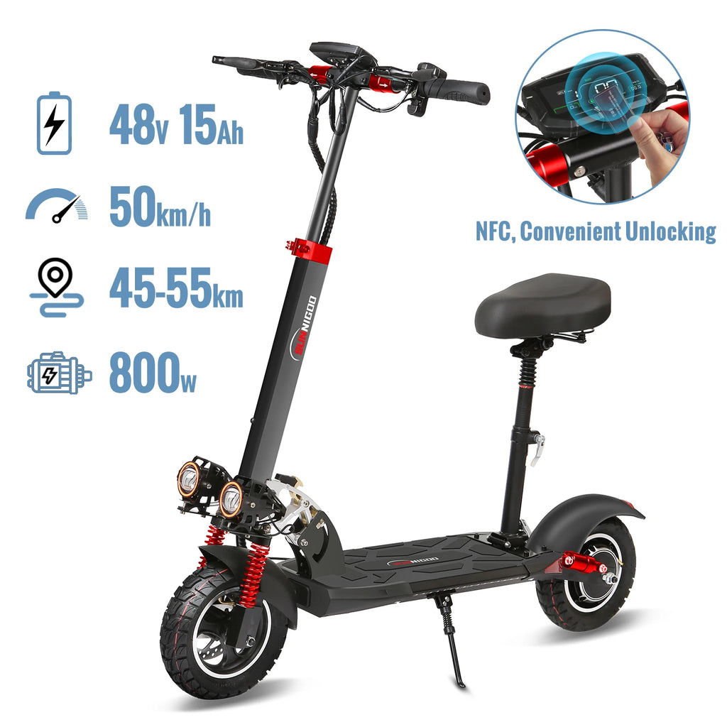SUNNIGOO Electric Scooter for Adults With NFC Lock 48v 800w Powerful Motor Send Seat Foldable Scooter 15ah 55km Long Range