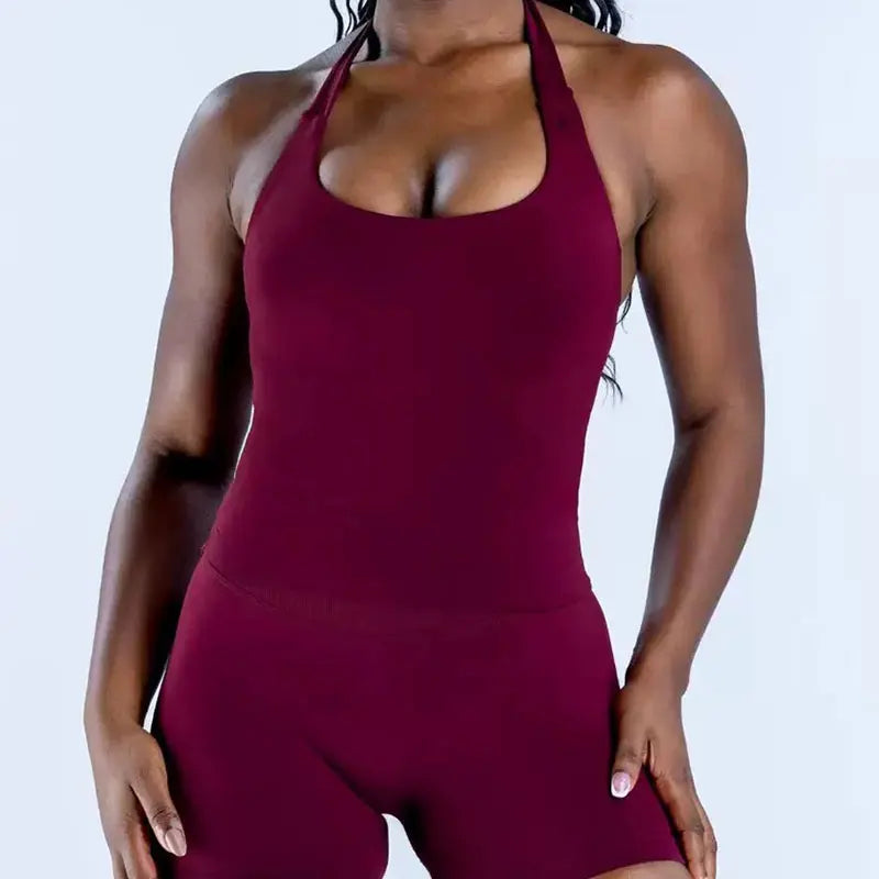3DF- Women Halter Neck Yoga Set Seamless Sports Bra High Waist Shorts Gym Workout Fitness Activewear Outfit Set