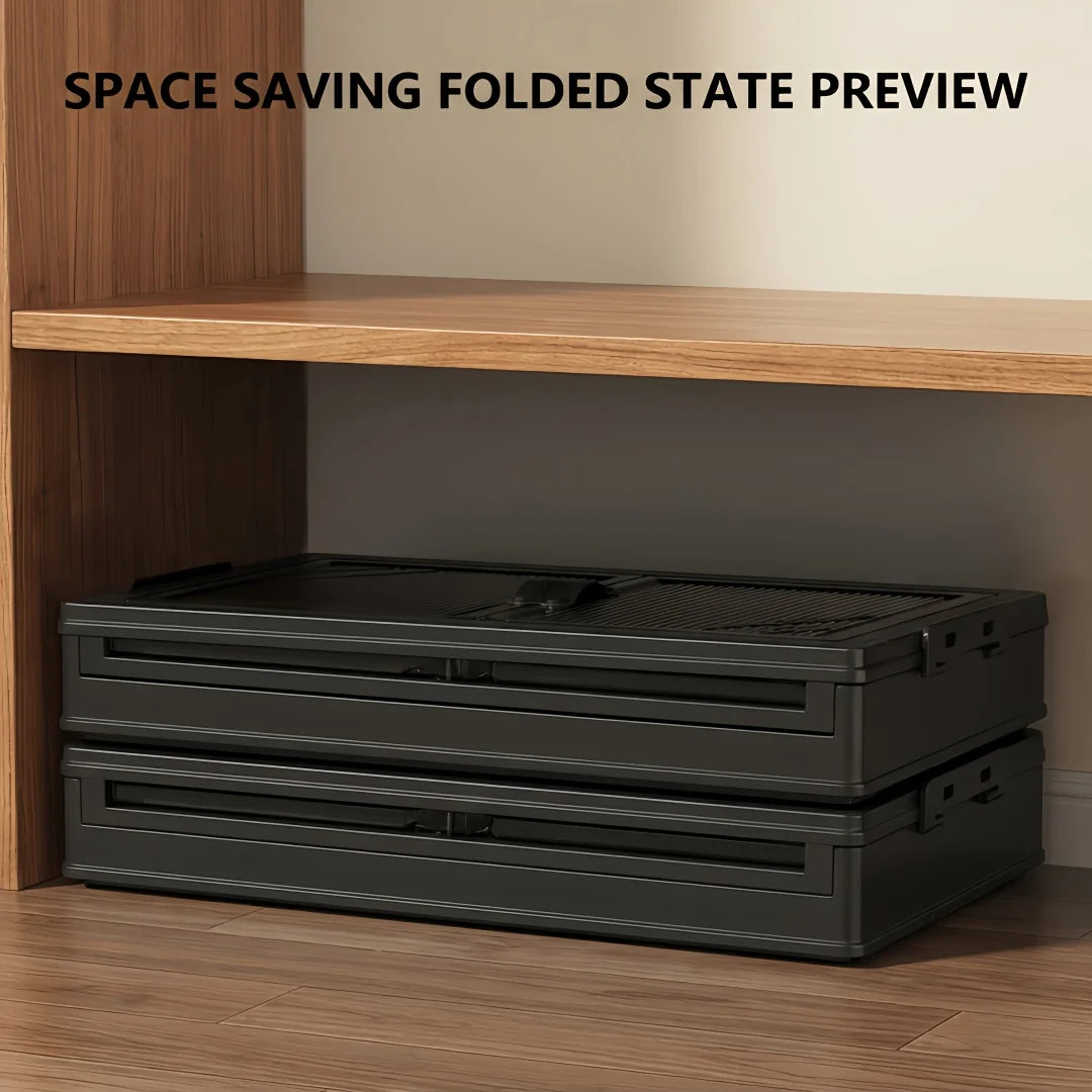 3/4/5/6-Tier Foldable Storage Cabinet with Clear Double Doors, Foldable and Stackable Plastic Storage Boxes with Wheels, Large-Capacity Rolling Organizer, Perfect for Pantry, Bedroom, Bathroom, or Coffee Bar, Black