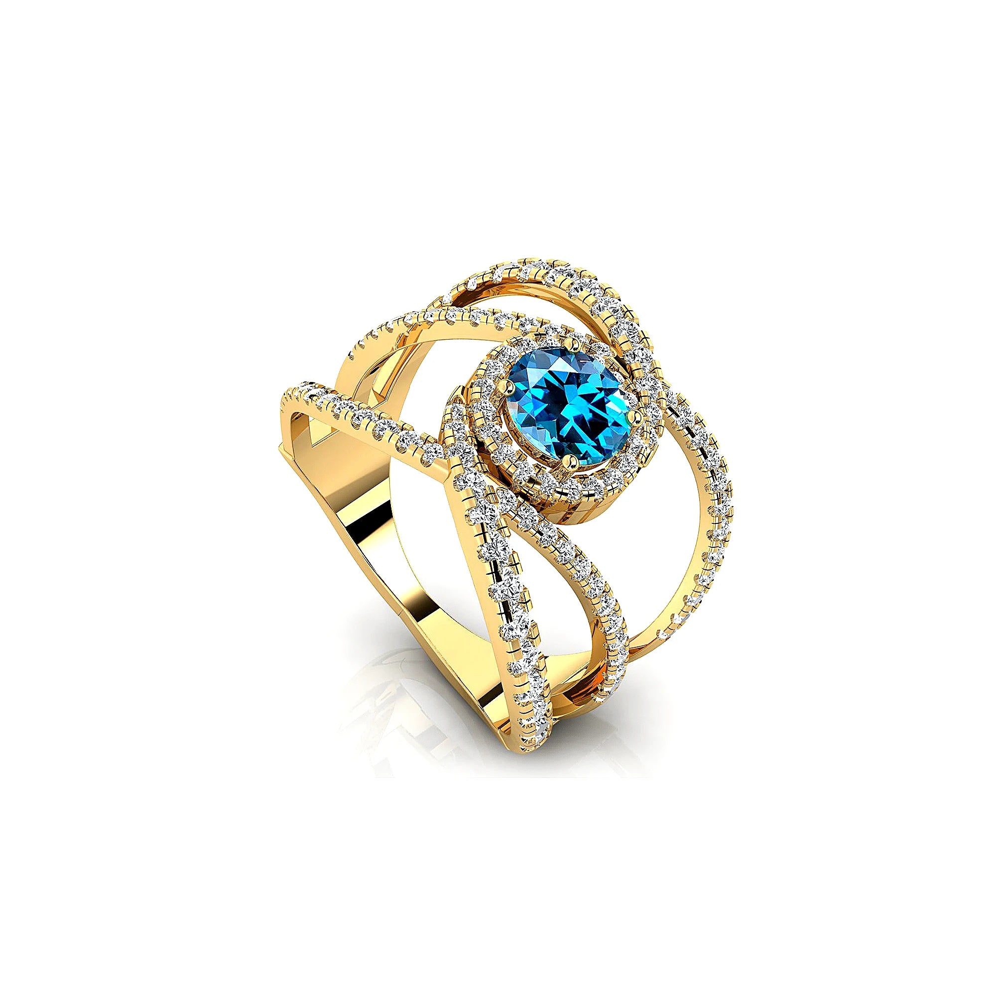 Natural London Blue Topaz Gemstone Rings 18k Solid Gold Rhodium Real Diamonds Handmade Wedding Statement Halo Ring Fine Jewelry