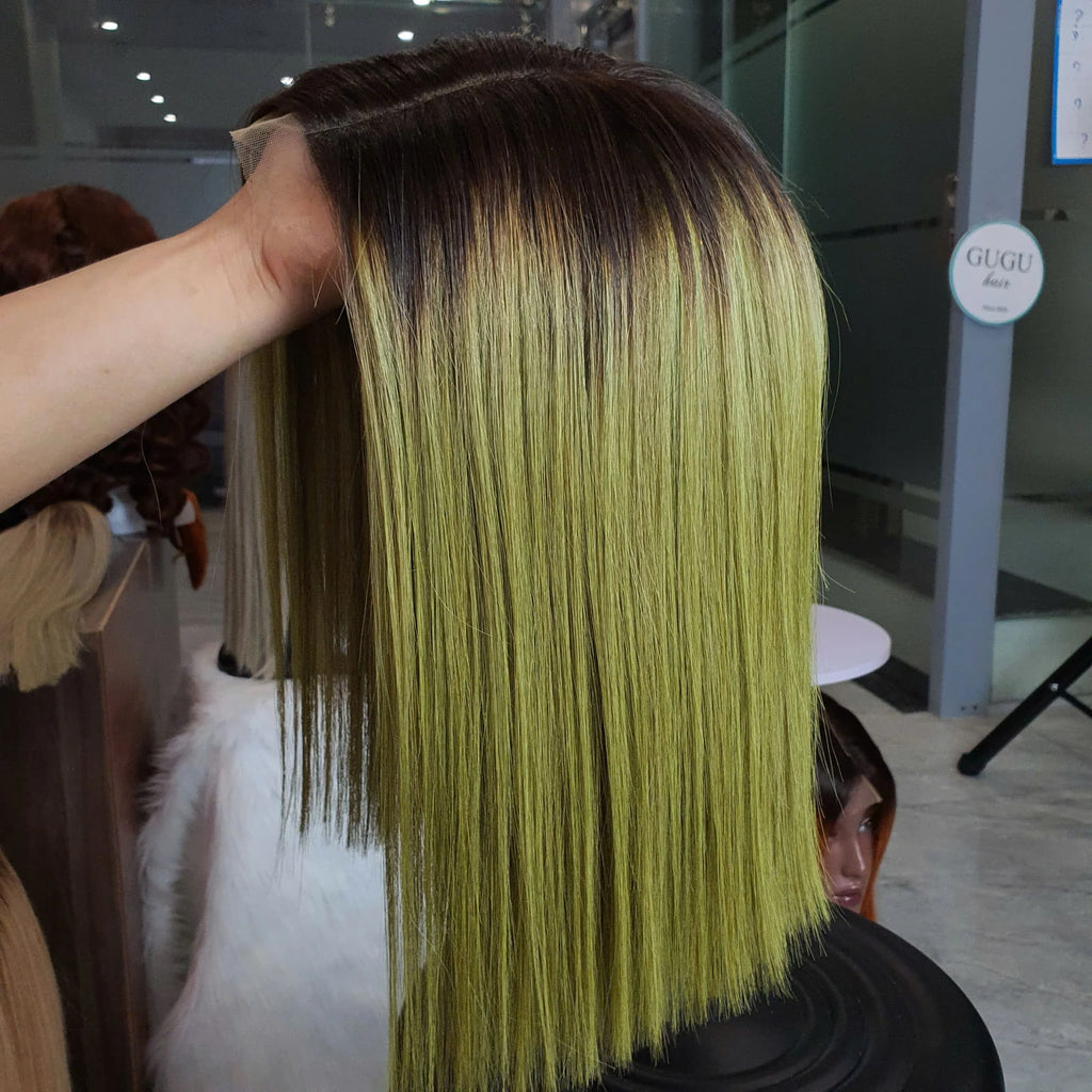 Wholesale 100% Vietnamese Dark Root Straight Short Bob Raw Virgin Human 2*6 Lace Vendors Kim Bob Closure Wigs for Black Women