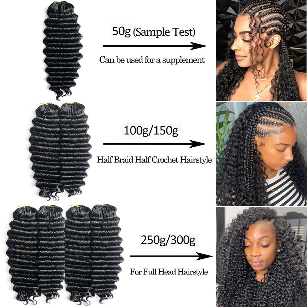 Deep Wave Crochet Hair Extensions Feather Crochet Human Hair For Braiding Hair Burmese Curly Knotless Pre-Separated Crochet Hair