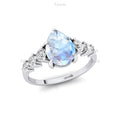 Fabulous Pear Shape Natural Rainbow Moonstone Gemstone Bridal Cluster Rings in 18k Solid Gold with Round Cut Real Diamonds Ring
