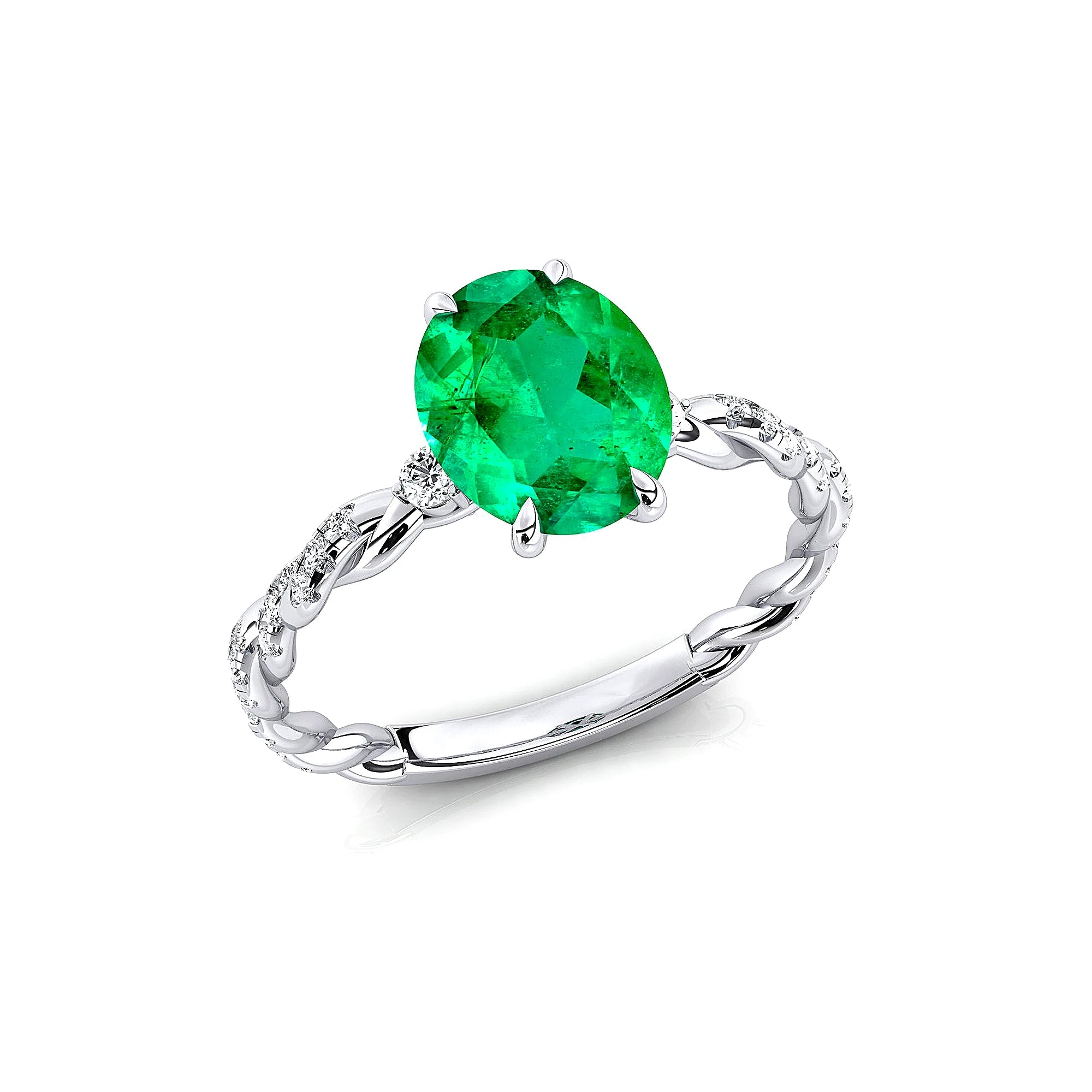 Wedding Statement Rings Lab Grown Emerald Gemstone Real White Diamonds 18kt Solid Rose Yellow Gold Rhodium Plated Bulk