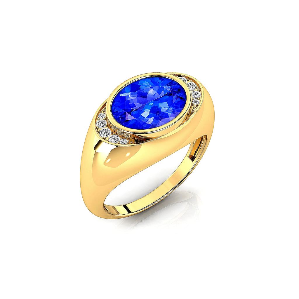 Stylish Rhodium 18K Solid Gold Signet Rings Fine Birthstone Jewelry Natural Tanzanite Stone With Real Certified Diamonds Ring