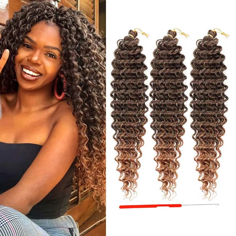 3 Packs Ocean Wave Crochet Hair | 20 Inch Curly Braiding Hair, Deep Wave, Knotless Braids,synthetic for Women With crochet hook