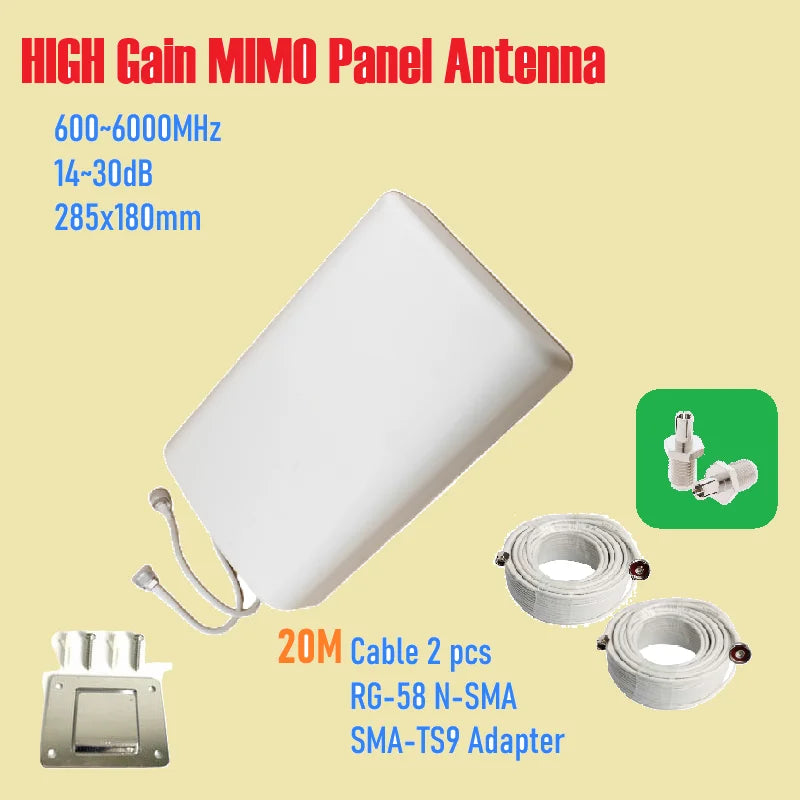 T Mobile 600 6000 MHZ 4G LTE 5G MIMO 2x2 8 14 DBi High Gain Fixed Mount Outdoor Directional Panel Antenna for Routers Hotspots