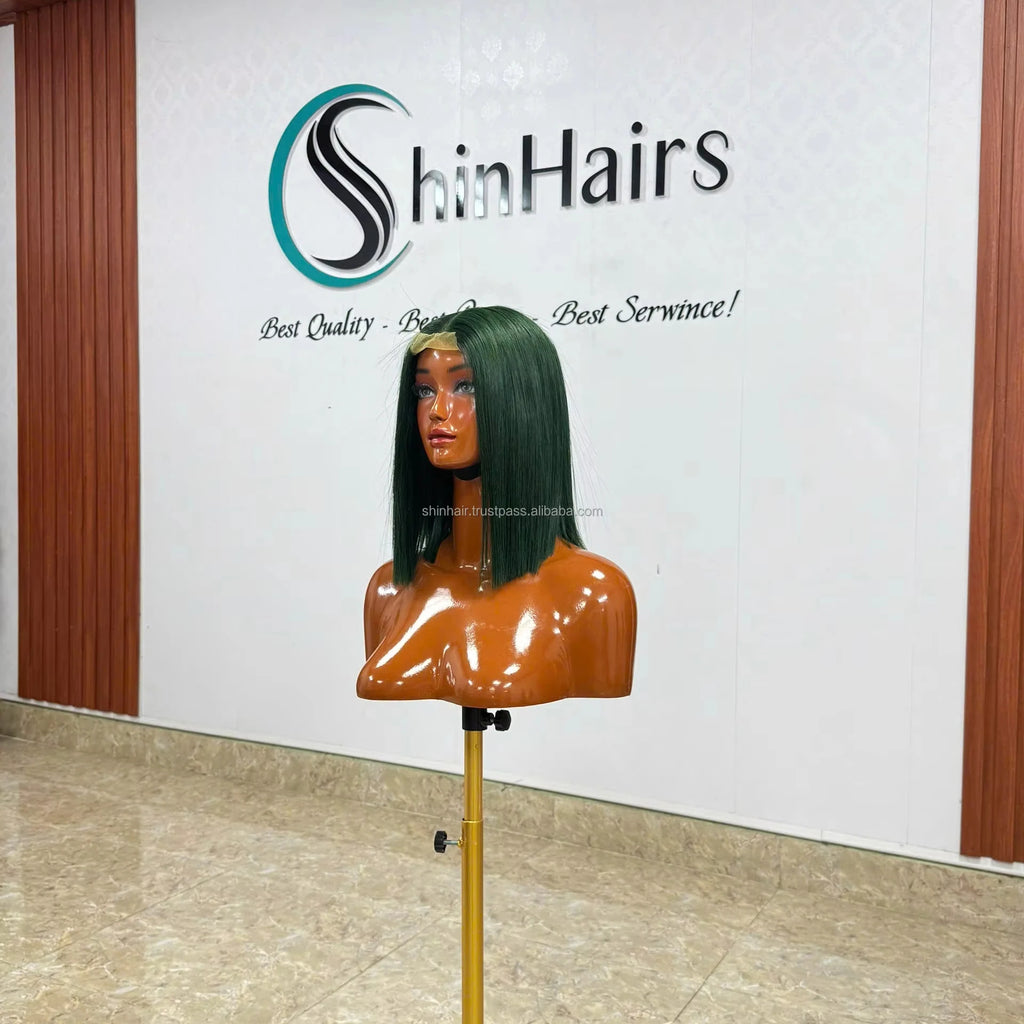 Green Color 2X6 HD Lace Glueless Wigs Human Hair Pre Plucked Wear and Go Double Drawn Raw Vietnamese Bone Straight Short Bob Wig