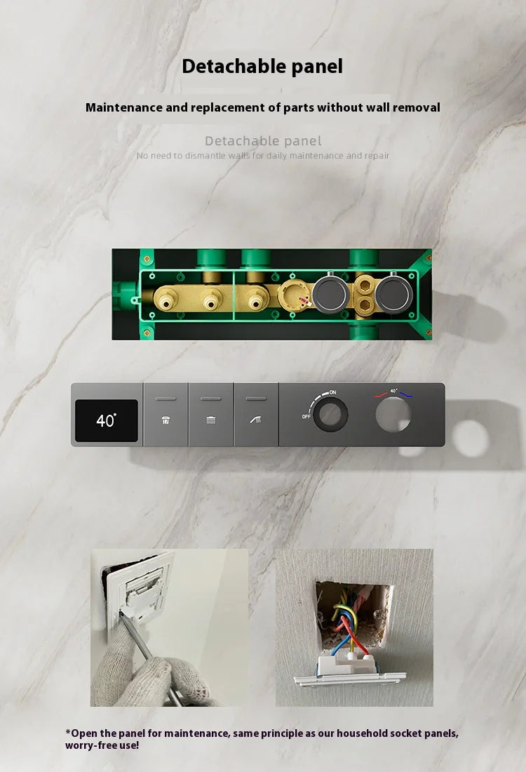 630×330mm Ceiling Thermostatic Shower System Concealed Brass Rainfall Waterfall 4 Function Digital Display Anti-Scald Bathroom S