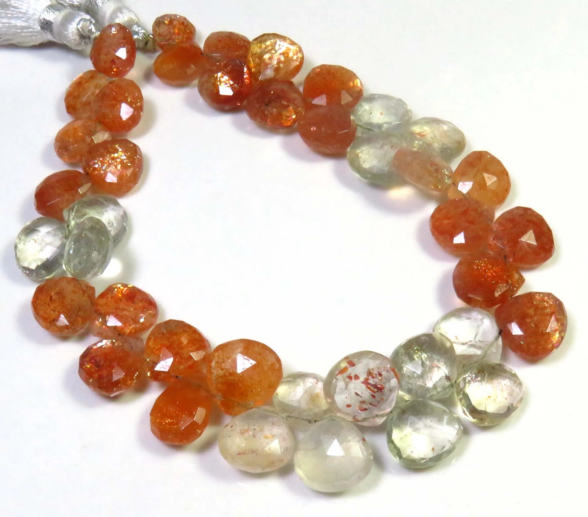 High Quality Natural Orange Sunstone Heart Shape Faceted Beads 7-9.5mm 7.5" Strand African Brilliant Cut Color Play Loose CNAS