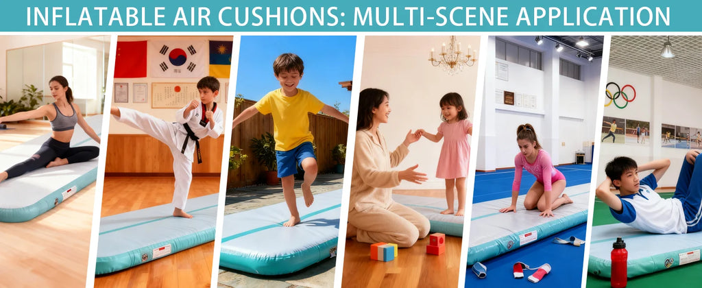 Gymnastics inflatable mat (with air pump) is suitable for home gymnastics training, water sports, and inflatable yoga.