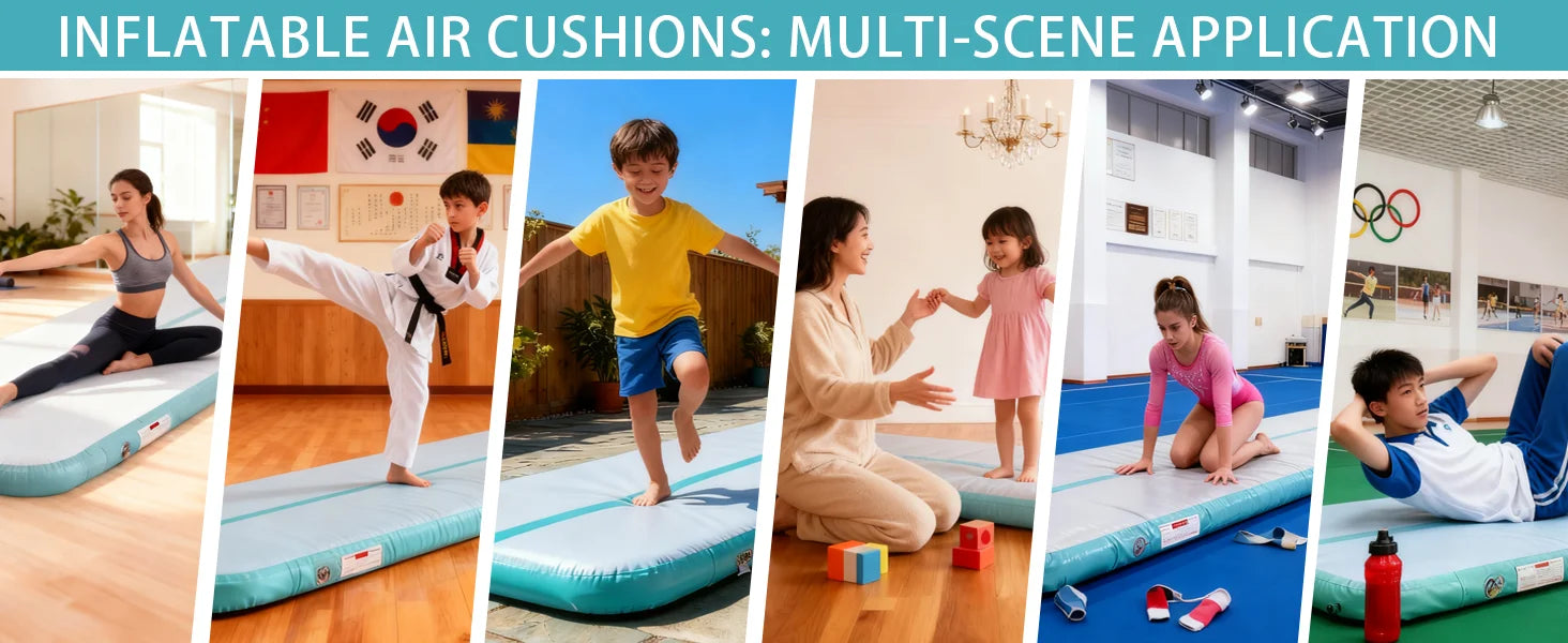 Gymnastics inflatable mat (with air pump) is suitable for home gymnastics training, water sports, and inflatable yoga.