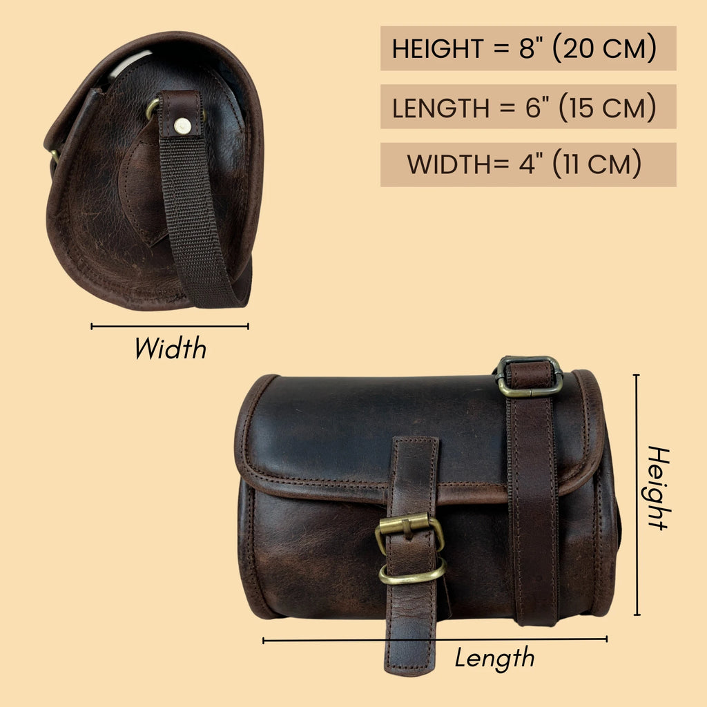 Women's Buffalo Hide Durable Lightweight Zipper Closure Small Round Brown Shoulder Crossbody Bag Sling Purse Handmade