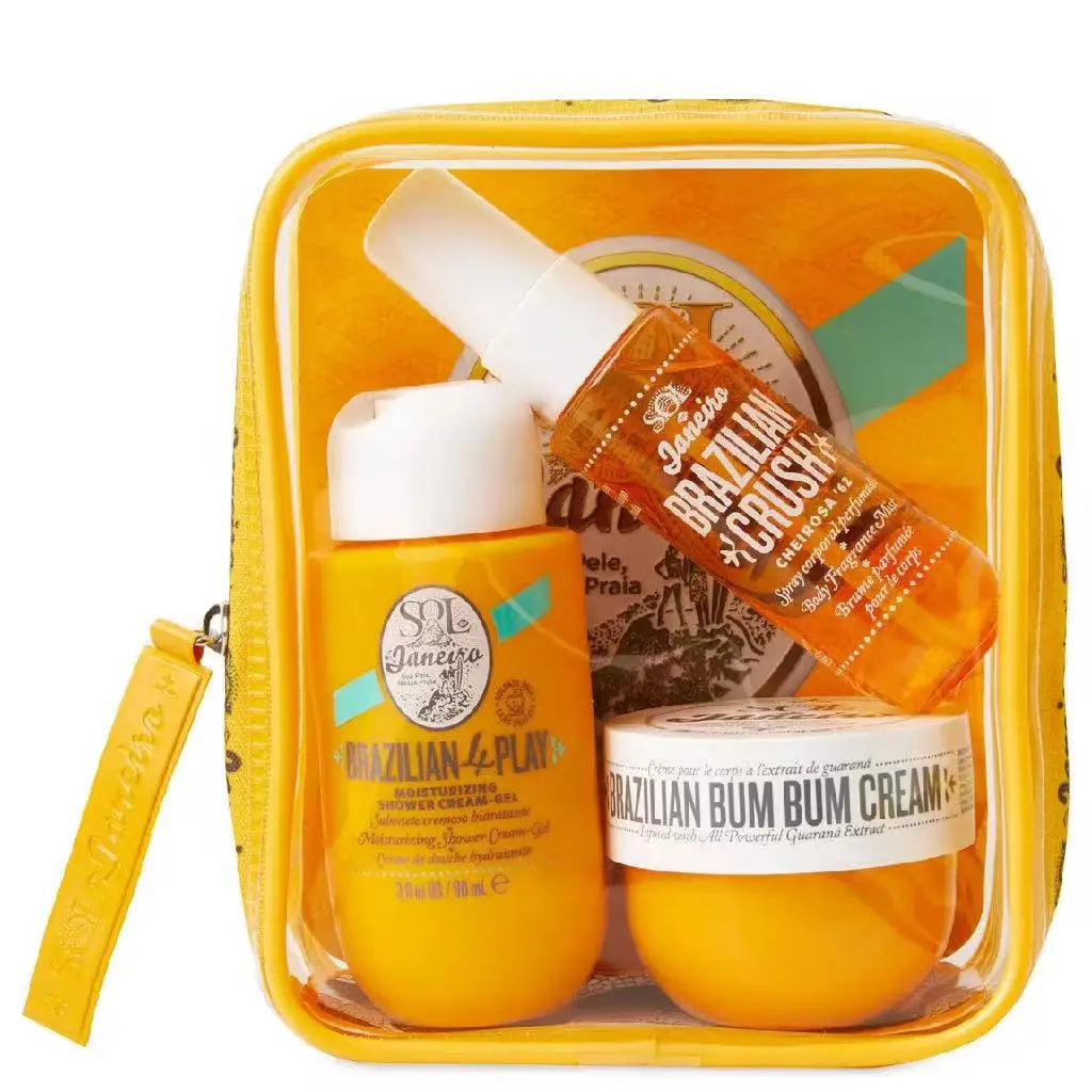 Sol de Janeiro Mini Body Care Gift Set Pink Travel Bag Floral Fruity Scent Body Mist Lotion Cream Travel Size Skincare Fragrance Kit For Women Gift