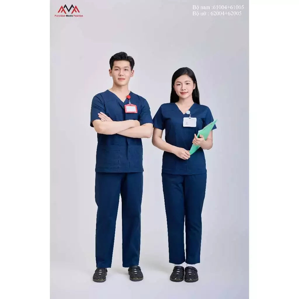 FMF Unisex Medical Scrub Navy Set | 52% Cotton 45% Polyester 3% Spandex WFX-CVC Fabric | Needle Detection | Vietnamese|