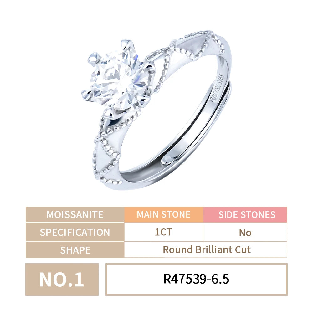 Wholesale Jewelry Women Gra Certificate Cut VVS Diamond Moissanite Engagement Wedding Set 925 Sterling Silver Adjustable Rings