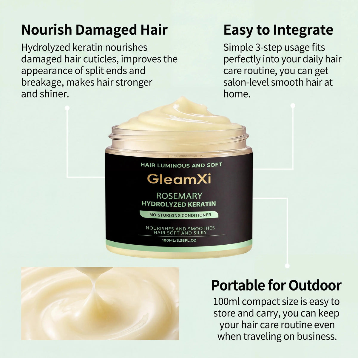 GleamXi Rosemary Hair Conditioner Rosemary Extract Hydrolyzed Protein Blend Softness Smoothness Improvement Gentle Application Scalp Vitality Support Hair Conditioner