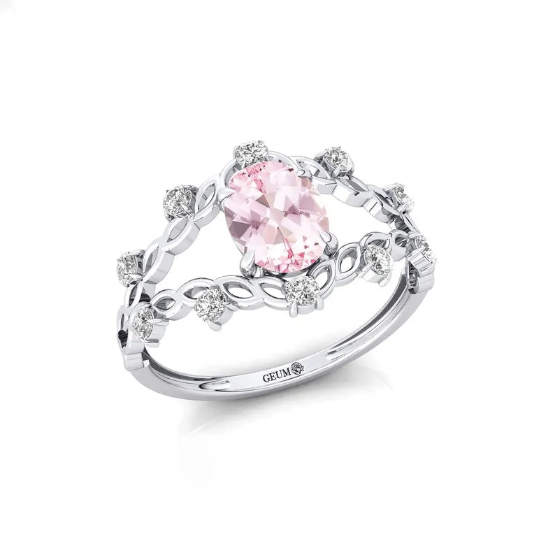 Classic Design Oval Cut 1.1 Ct Natural Morganite Gemstone Rings in 18k Solid Gold With Natural Diamonds Fine Bridal Rings OEM