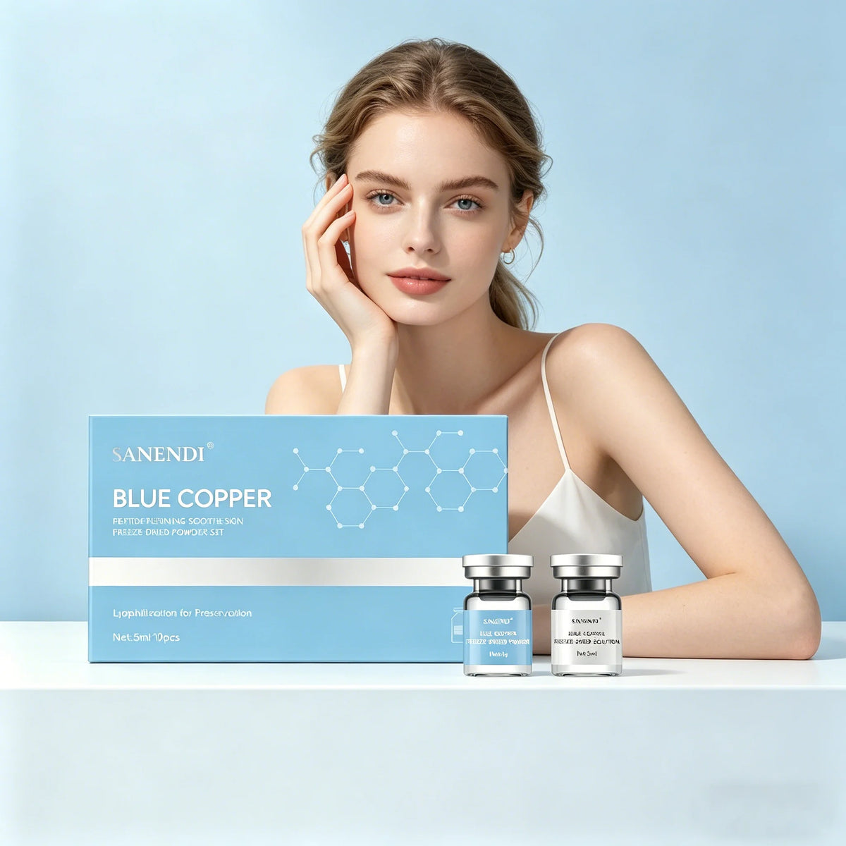 SANENDI Blue Copper Peptide Hyaluronic Acid Serum CICA B5 Face Care HA Korean Skin Care Solution 10Vials Beauty Salon Products