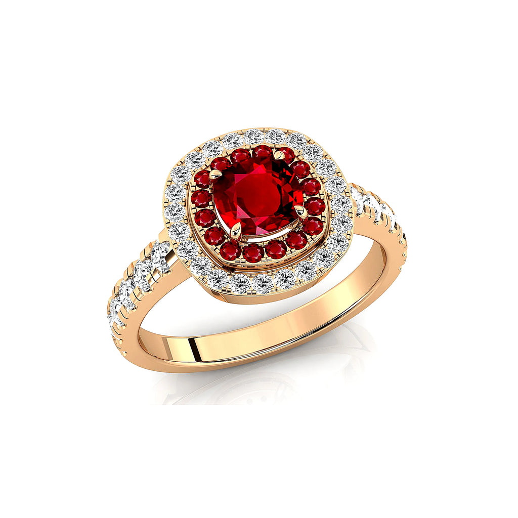 14k Solid Gold Rings Jewelry Rhodium Plated Lab Grown Ruby Gemstone and Real White Diamonds Classic Wedding Ring Fine Jewelry