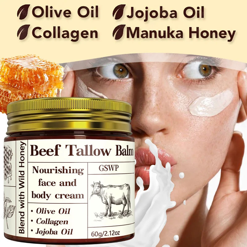 GSWP Beef Tallow Moisturising Cream, Containing Honey and Collagen, Provides Deep Hydration. Gentle and Non-Irritating. 60g/120g