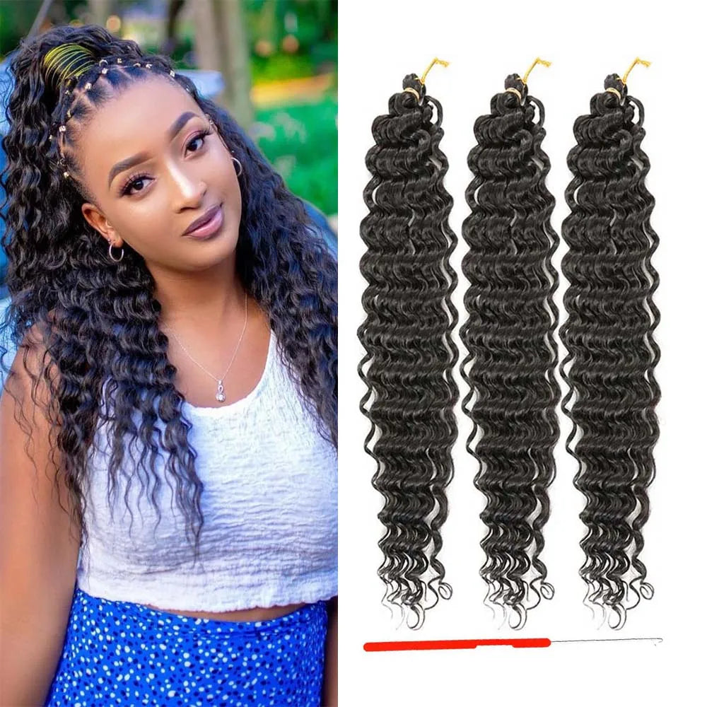 3 Packs Ocean Wave Crochet Hair | 20 Inch Curly Braiding Hair, Deep Wave, Knotless Braids,synthetic for Women With crochet hook