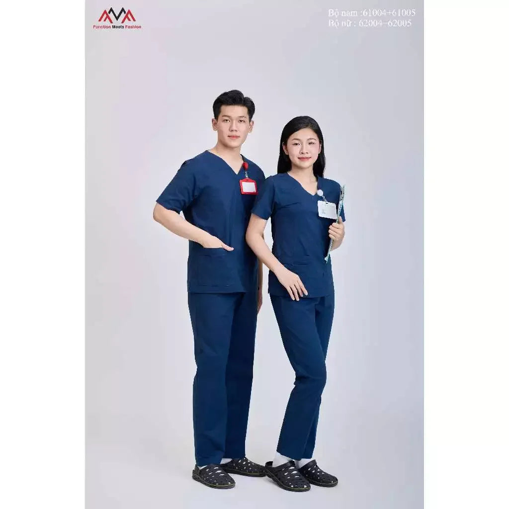 FMF Unisex Medical Scrub Navy Set | 52% Cotton 45% Polyester 3% Spandex WFX-CVC Fabric | Needle Detection | Vietnamese|