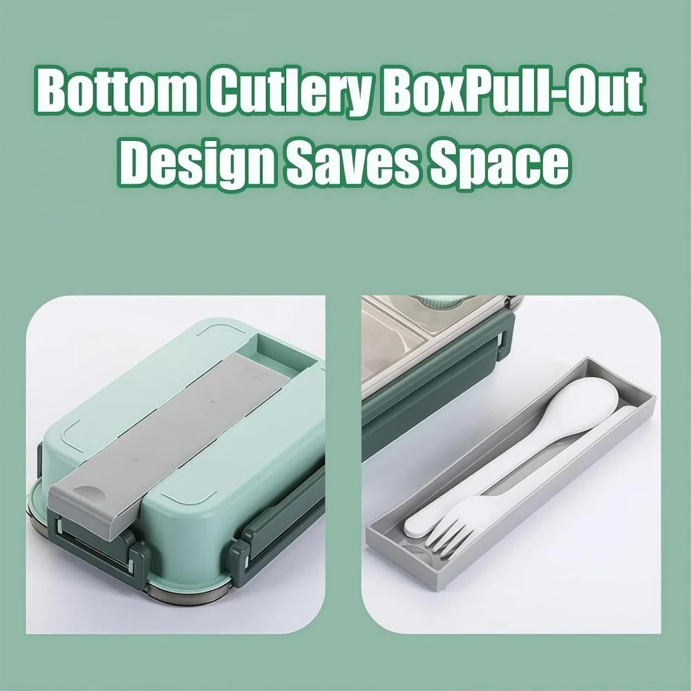 304 Stainless Steel Lunch Box with Tableware for Adults Kids Leakproof Lunch Container Portable Grids Bento Box Food Containers