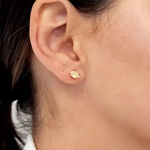 5-7mm Raw Citrine Stone Rose Gold Plated Prong Set Stud Earring Handmade Dainty Minimalist November Birthstone Jewelry for Women