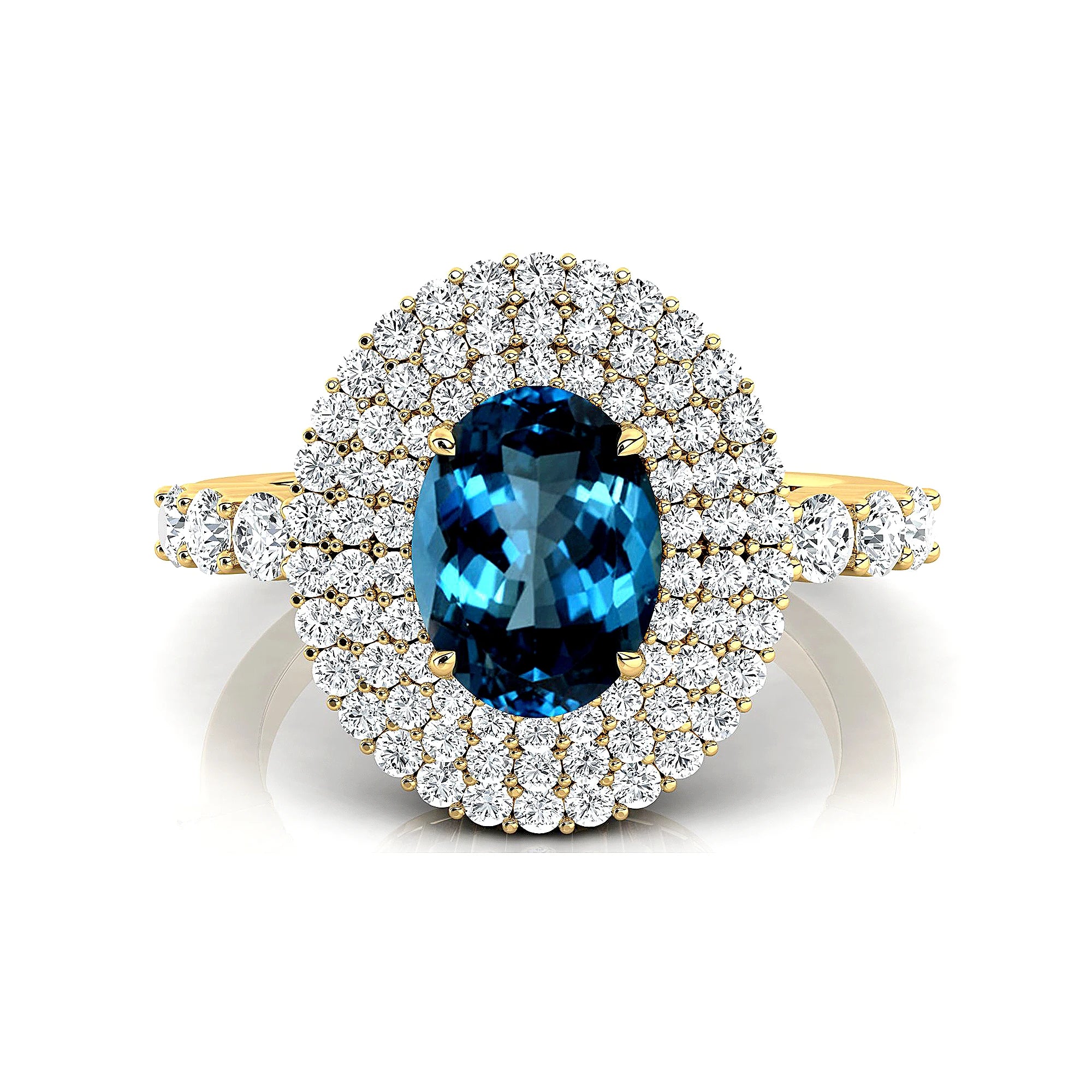 100% Natural London Blue Topaz Gemstone Halo Style Engagement Rings in 18kt Solid Gold Studded With Round Cut Diamonds Jewelry