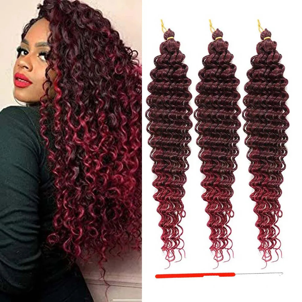 3 Packs Ocean Wave Crochet Hair | 20 Inch Curly Braiding Hair, Deep Wave, Knotless Braids,synthetic for Women With crochet hook