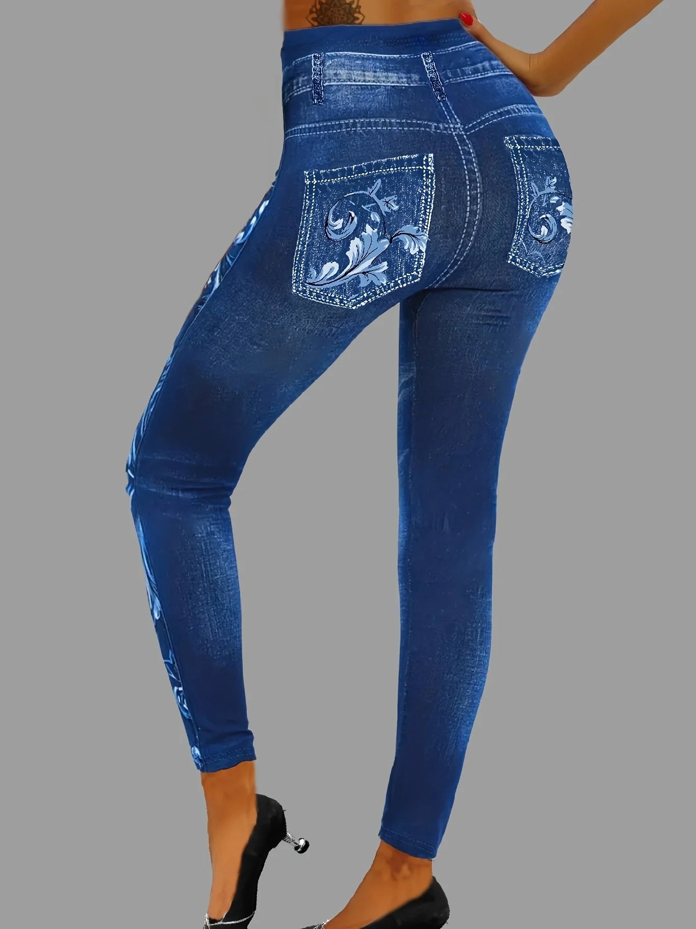 Women's Elegant Printed Faux Denim Leggings