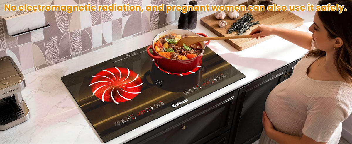 Karinear Portable Electric Cooktop, Electric Stove Single Burner Ceramic Cooktop with Touch Control, Child Safety Lock, Timer, Residual Heat Indicator, Overheat Protection, 1800W 110V Infrared Burner | Ceramic Cooktop, Sensor