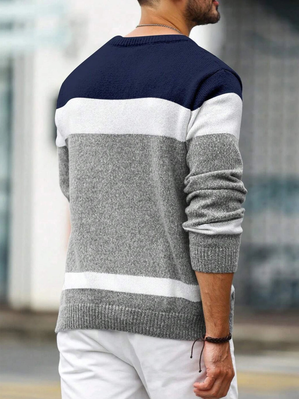 New Autumn And Winter Men's Contrasting Color Round Neck Pullover Loose Sweater Trendy Casual Warm Knit Comfortable Base Sweater