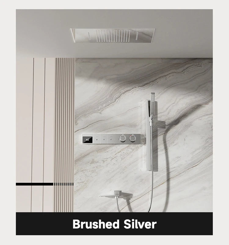 630×330mm Ceiling Thermostatic Shower System Concealed Brass Rainfall Waterfall 4 Function Digital Display Anti-Scald Bathroom S