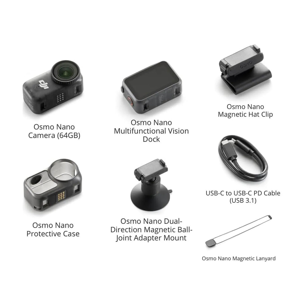 All New DJI Osmo Nano Standard Combo, 4K Wearable Camera, 1/1.3″ Sensor 1/1.3″ Sensor | 4K/60fps & 143° Wide FOV | 200-Min Battery | Swift Content Transfer | Magnetic Wearable Design