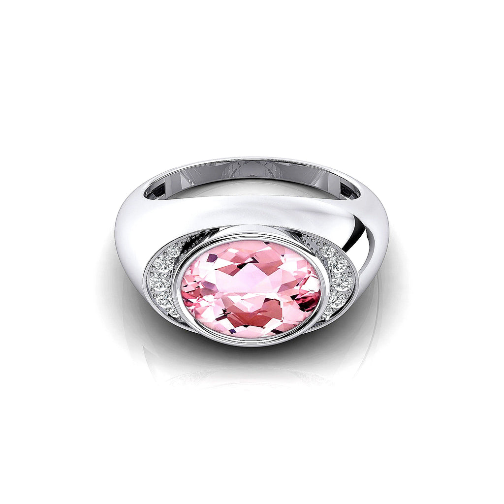 18k Solid Gold Rings Natural Morganite Gemstone With Real Diamonds Classic Wedding Ring Rhodium Plated Jewelry Gift For Mother